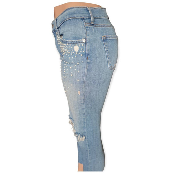 Zara Premium Pearl Embellished Distressed Boyfriend Fit Ankle Jeans‎ Size 6 - Picture 5 of 11